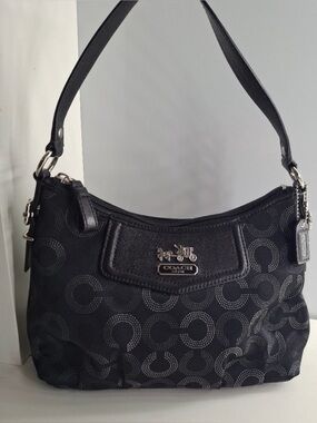 Coach Black Signature Shoulder Bag with Silver Accents